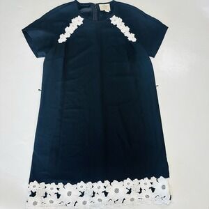 Kate Spade New York Navy Shift Dress White Floral Lace Hem Short Sleeve L/XL